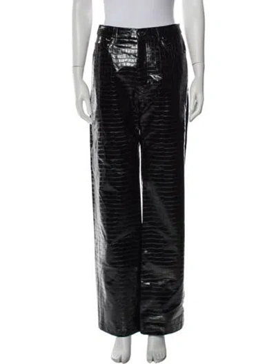 Pre-owned Rotate Birger Christensen Faux Leather Wide Leg Pants In Black