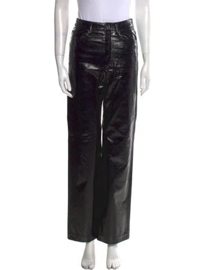 Pre-owned Rotate Birger Christensen Faux Leather Wide Leg Pants In Black