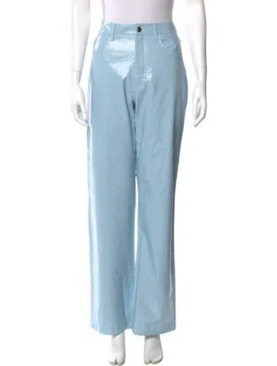 Pre-owned Rotate Birger Christensen Faux Leather Wide Leg Pants In Blue
