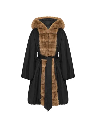 Rotate Birger Christensen Faux-fur Collar Coat In Black