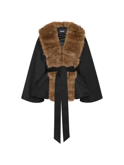 Rotate Birger Christensen Contrast Textured Jacket With Bold Synthetic Fur Collar In Black