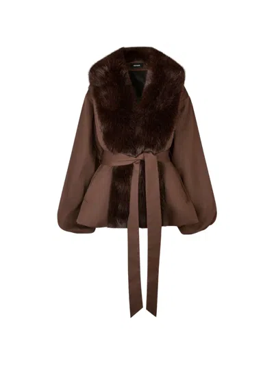 Rotate Birger Christensen Faux-fur Collar Jacket In Brown