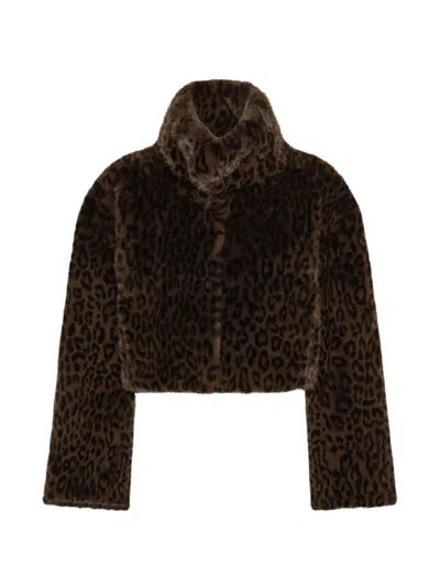 Rotate Birger Christensen Faux-fur Crop Jacket In Brown