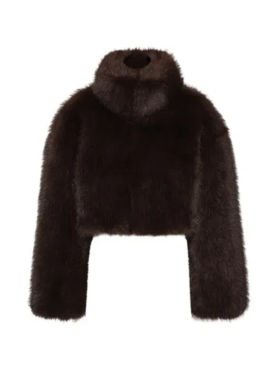 Rotate Birger Christensen Giacca Corta Oversize In Ecopelliccia Marrone Rotate In Brown