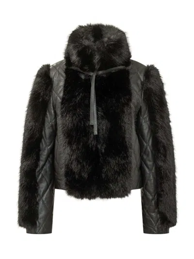 Rotate Birger Christensen Faux-fur Leather Jacket Black In Multi