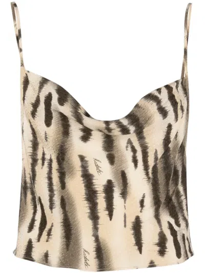 Rotate Birger Christensen Fine-jacquard Open-back Top In Brown