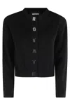 Rotate Birger Christensen Rotate Cropped Black Sweater With Padded Shoulders And Button Embellishments In Black
