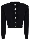 Rotate Birger Christensen Rotate Cropped Black Sweater With Padded Shoulders And Button Embellishments In Black