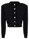 Rotate Birger Christensen Rotate Cropped Black Sweater With Padded Shoulders And Button Embellishments In Black