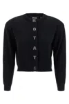 Rotate Birger Christensen Rotate Cropped Black Sweater With Padded Shoulders And Button Embellishments In Black