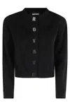 Rotate Birger Christensen Rotate Cropped Black Sweater With Padded Shoulders And Button Embellishments In Black