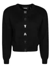 Rotate Birger Christensen Rotate Cropped Black Sweater With Padded Shoulders And Button Embellishments In Black