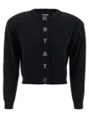 Rotate Birger Christensen Rotate Cropped Black Sweater With Padded Shoulders And Button Embellishments In Black
