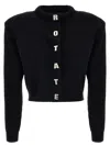 Rotate Birger Christensen Rotate Cropped Black Sweater With Padded Shoulders And Button Embellishments