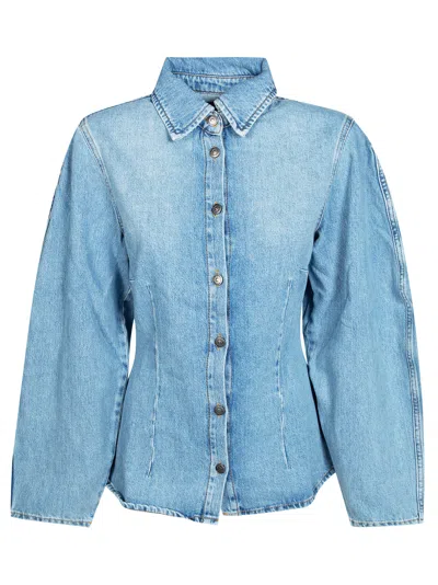 Rotate Birger Christensen Fitted Denim Shirt For Women - Ss26 In Blue