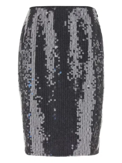 ROTATE BIRGER CHRISTENSEN FITTED GREY SKIRT WITH SHIMMERING SEQUIN DESIGN
