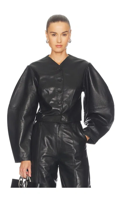 Rotate Birger Christensen Fitted Leather Jacket In Black