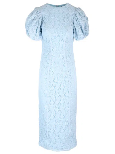 ROTATE BIRGER CHRISTENSEN FITTED MIDI DRESS IN BLUE LACE