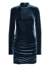 Rotate Birger Christensen Blue Mini Dress With High Neck And Rear Zip Closure In Velvet Woman In Blue