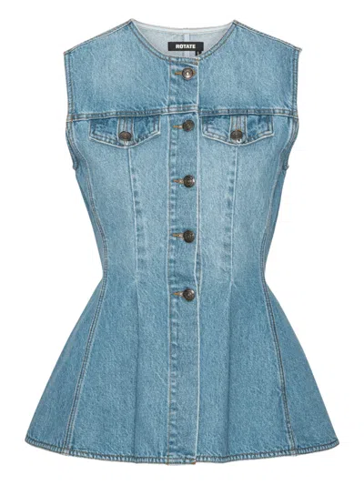 Rotate Birger Christensen Flared Denim Top In Blue