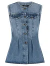 Rotate Birger Christensen Flared Denim Top In Blue