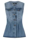 Rotate Birger Christensen Flared Denim Top In Blue