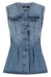 Rotate Birger Christensen Denim Flare Sleeveless Top Fitted Pockets In Blue