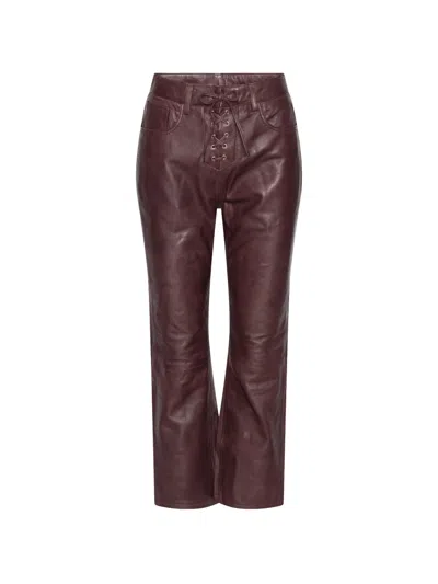 Rotate Birger Christensen Flared Leather Capri Pants Mahogany In Burgundy