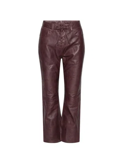 Rotate Birger Christensen Flared Leather Capri Pants Mahogany In Wine Red