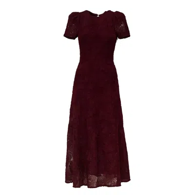 Rotate Birger Christensen Flared Mesh Maxi Dress With Textured Floral Appliqués In White
