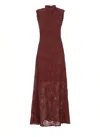 Rotate Birger Christensen Flared Tulle Dress With Intricate Rose Detailing In Red