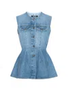 Rotate Birger Christensen Denim Flared Silhouette Button-front Cotton Tank Top In Blue