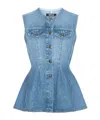 Rotate Birger Christensen Denim Flared Silhouette Button-front Cotton Tank Top In Blue
