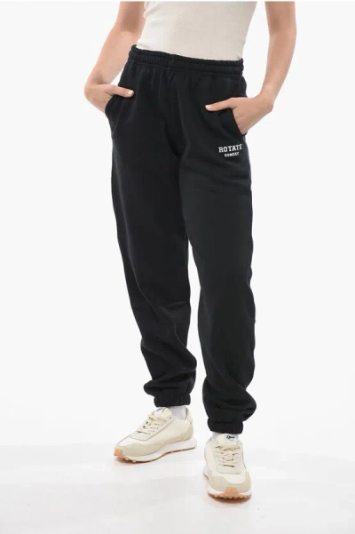 Rotate Birger Christensen Fleeced Cotton Mimiii Joggers With Contrasting Logo In Black