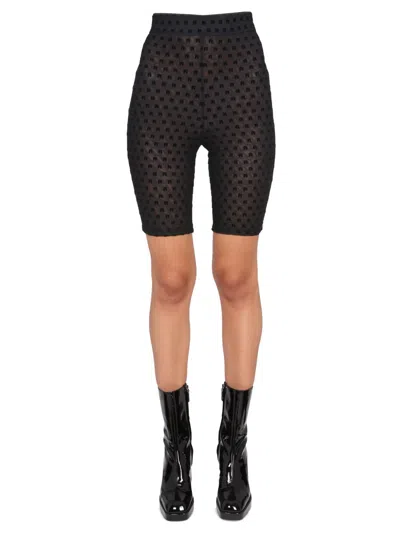 Rotate Birger Christensen Flocked Mini Bermuda Shorts With Elastic Waistband In Black