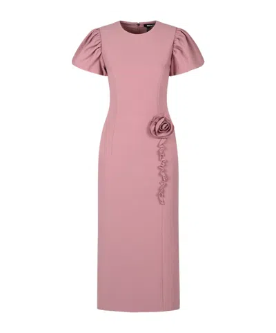 Rotate Birger Christensen Crepe Midi Flower Dress In Pink