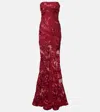 Rotate Birger Christensen Floral-appliqué Mesh Gown In Burgundy