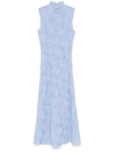 Rotate Birger Christensen Floral-appliqué Mesh Maxi Dress In Blue