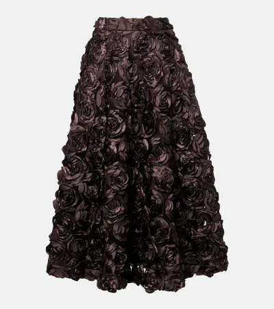 Rotate Birger Christensen Floral-appliqué Mesh Midi Skirt In Brown