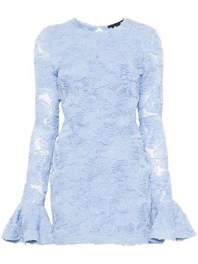 Rotate Birger Christensen Floral-appliqué Mesh Mini Dress In Skyway (blue) (blue)