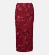 Rotate Birger Christensen Floral-appliqué Mesh Pencil Skirt In Red