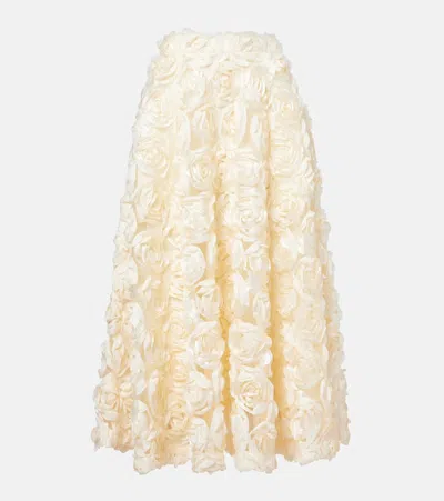 Rotate Birger Christensen Floral-appliqué Midi Skirt In White