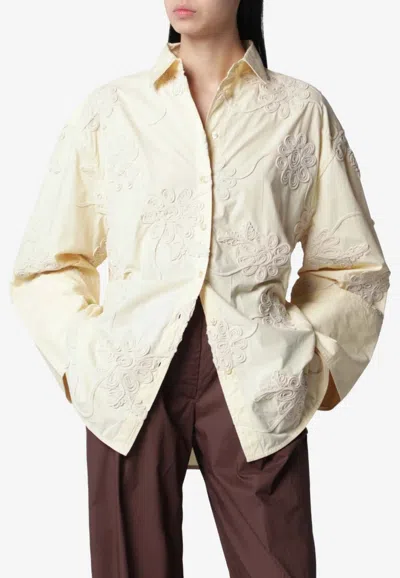 Rotate Birger Christensen Floral Applique Oversized Shirt In Neutral