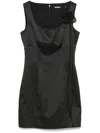 Rotate Birger Christensen Satin Flower Mini Dress In Black