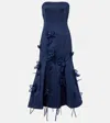 Rotate Birger Christensen Floral-appliqué Satin Midi Dress In Blue