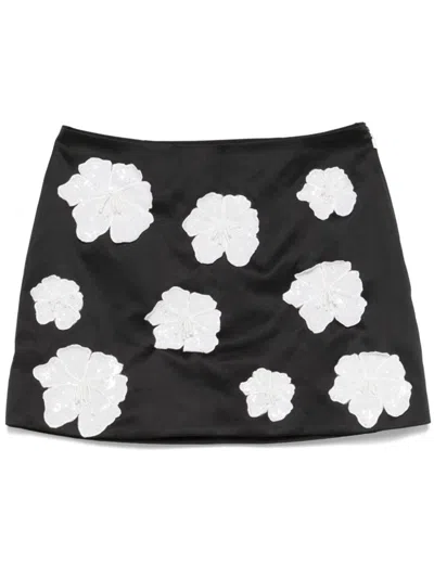 ROTATE BIRGER CHRISTENSEN FLORAL-APPLIQUÉ SATIN MINI SKIRT