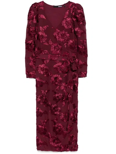 Rotate Birger Christensen Floral-appliqué Wrap Dress In Red