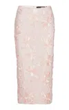 Rotate Birger Christensen Floral-appliquéd Mesh Midi Skirt In Light Pink