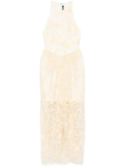 Rotate Birger Christensen Floral-beaded Midi Dress In イエロー