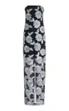 Rotate Birger Christensen Long Dress With All-over Floral Motif And Semi Sheer Lower Part In Tech Fabric In Grey